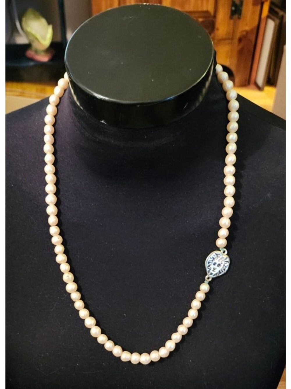 Anne Klein  Faux Pearl Necklace With Gold Tone Lion Logo Clasp